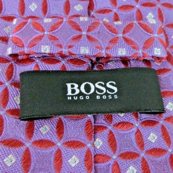 Hugo Boss Mens Tie Purple Geometric Pattern Silk - Picture 5 of 6